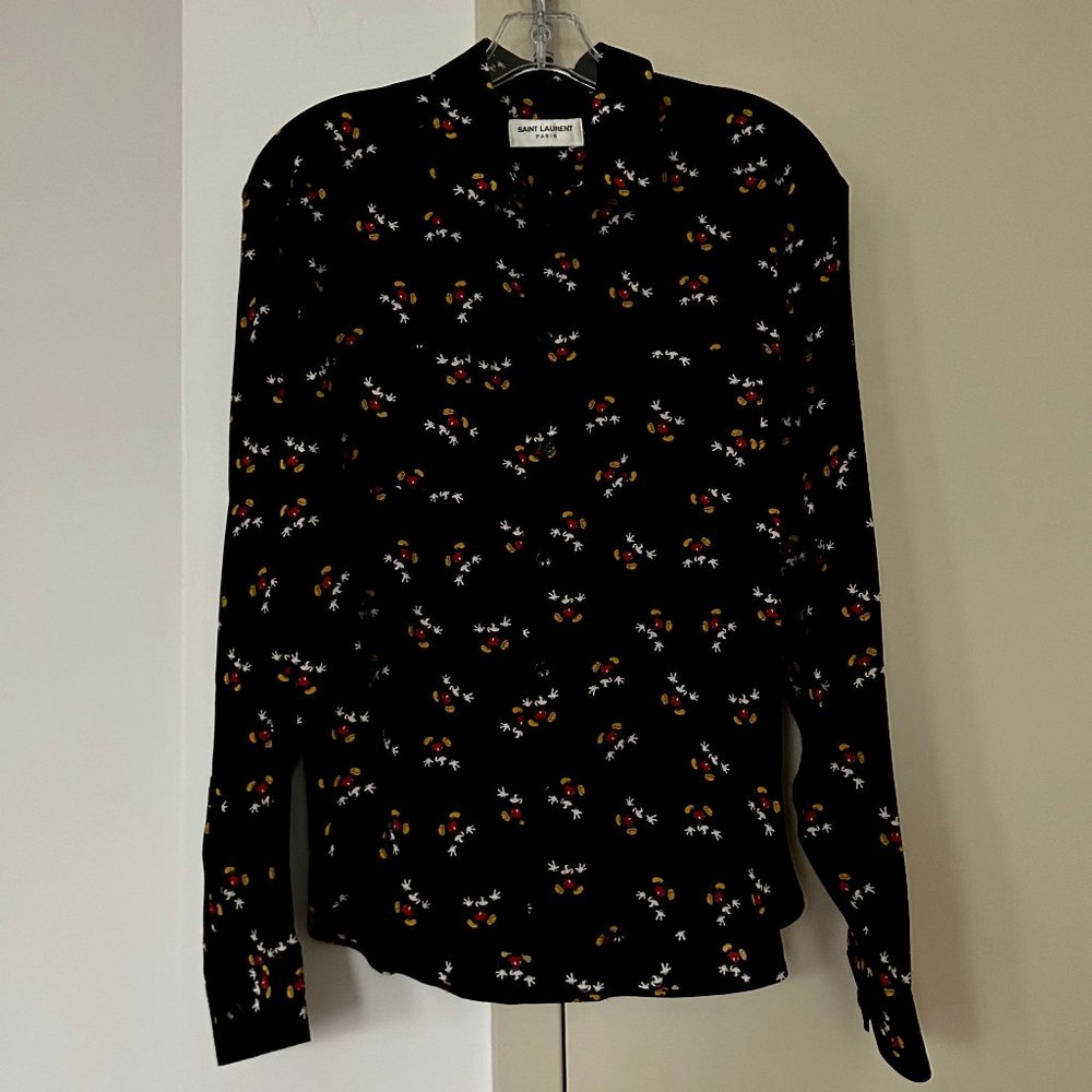 Saint Laurent Disney Mickey Mouse Long Sleeve Silk Blouse F40